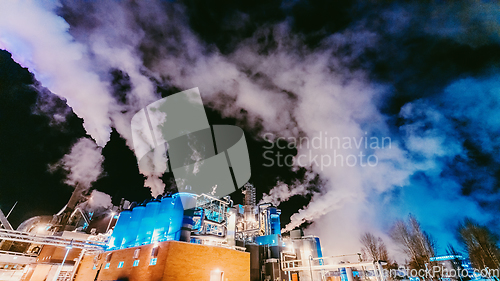 Image of Night photograph of the largest paper production industry in Scandinavia