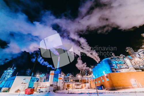 Image of Night photograph of the largest paper production industry in Scandinavia