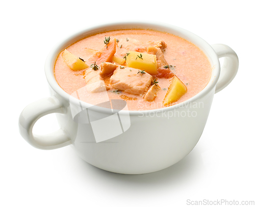 Image of bowl of salmon and tomato soup