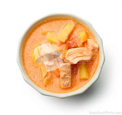 Image of bowl of salmon tomato soup