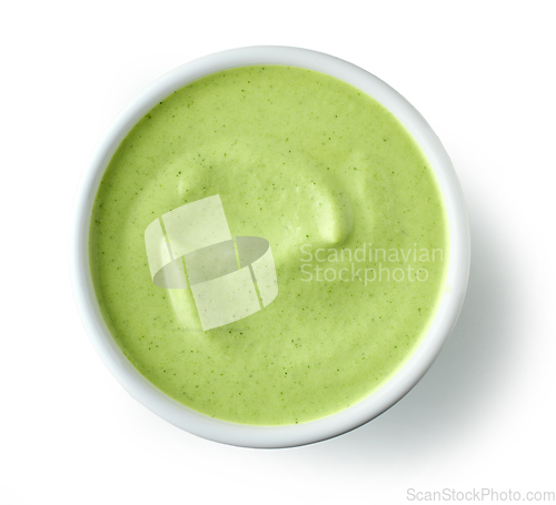 Image of bowl of green vegetable cream soup