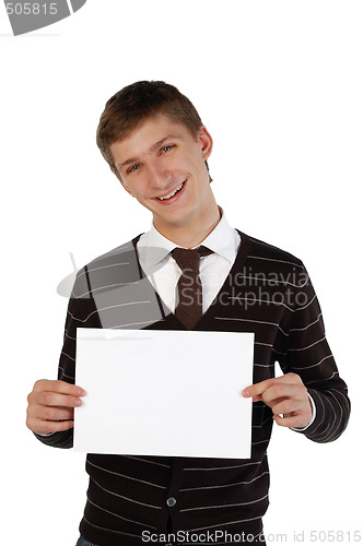 Image of Young man holding a sheet of paper