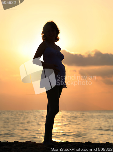 Image of Pregnant woman at sunset