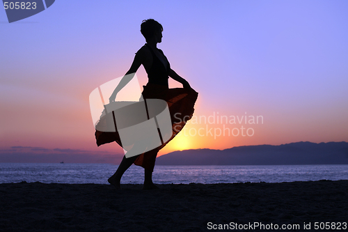 Image of Woman walking on the beach