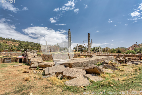 Image of Famous ancient obelisks in city Aksum, Ethiopia