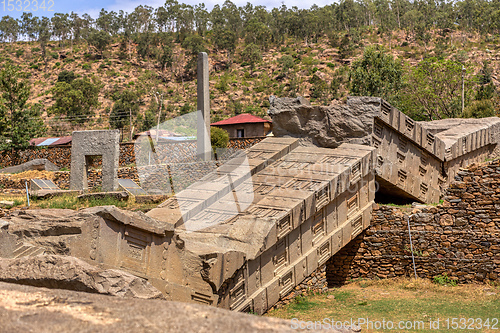 Image of Famous ancient obelisks in city Aksum, Ethiopia