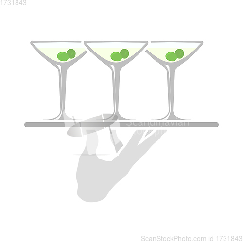 Image of Waiter Hand Holding Tray With Martini Glasses Icon