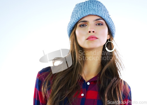 Image of I always keep it real. Cropped shot of a young woman posing against a white background.
