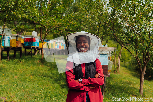 Image of Portrait of an Arab investor located on a large honey farm. Investing in small businesses