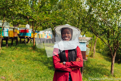 Image of Portrait of an Arab investor located on a large honey farm. Investing in small businesses