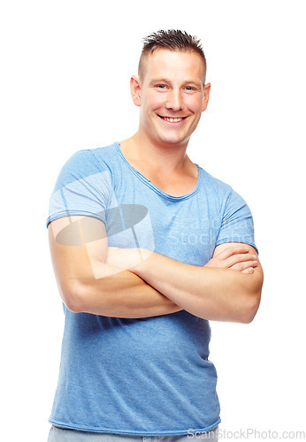 Image of Casually handsome. A cropped portrait of a happy man, isolated on white.