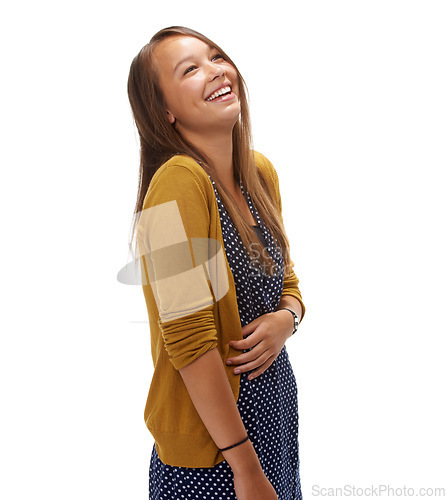 Image of Being a teenager is easy. Studio shot of a teenage girl isolated on white.