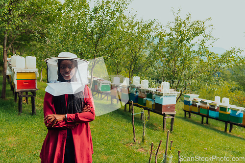 Image of Portrait of an Arab investor located on a large honey farm. Investing in small businesses