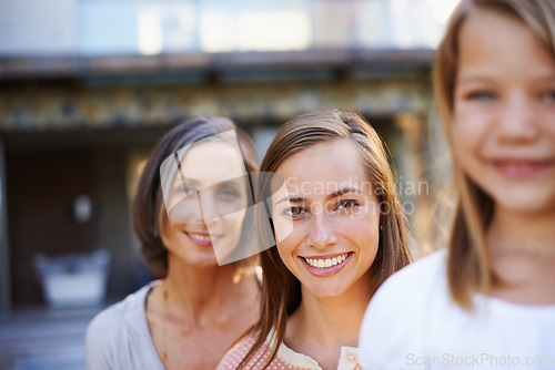 Image of Heed the wisdom of previous generations. Portrait of a grandmother, mother and daughter outside.