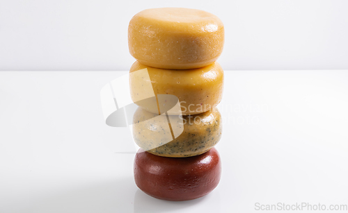 Image of Different types of homemade traditional Bosnian cheese isolated on a white background