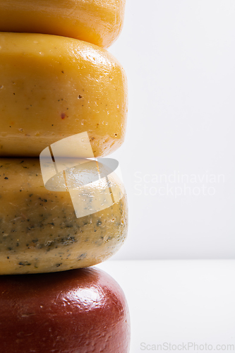 Image of Different types of homemade traditional Bosnian cheese isolated on a white background