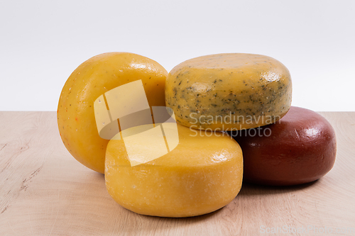 Image of Different types of homemade traditional Bosnian cheese isolated on a white background