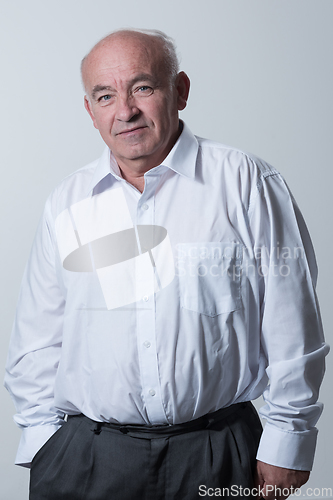 Image of Senior grey-haired man wearing elegant shirt isolated on white background depressed and worry for distress, crying angry and afraid. Sad expression.