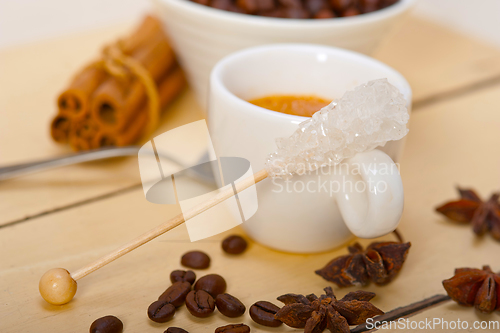 Image of espresso coffee with sugar and spice