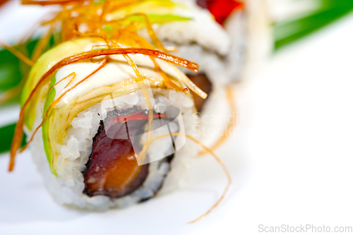 Image of fresh sushi choice combination assortment selection