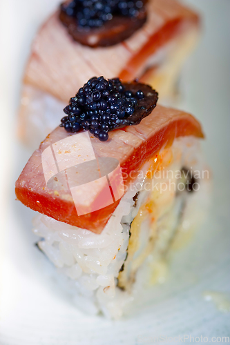 Image of fresh sushi choice combination assortment selection