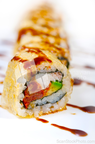 Image of fresh sushi choice combination assortment selection