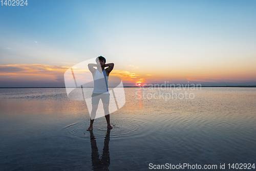 Image of Beauty sunset on salty lake