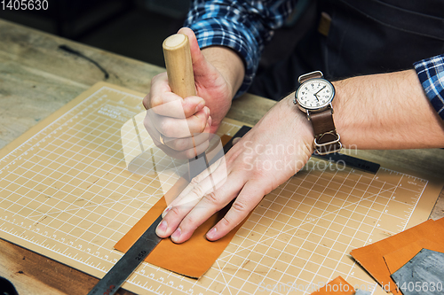 Image of Concept of handmade craft production of leather goods.