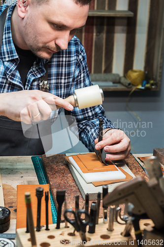 Image of Concept of handmade craft production of leather goods.