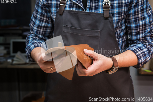 Image of Concept of handmade craft production of leather goods.