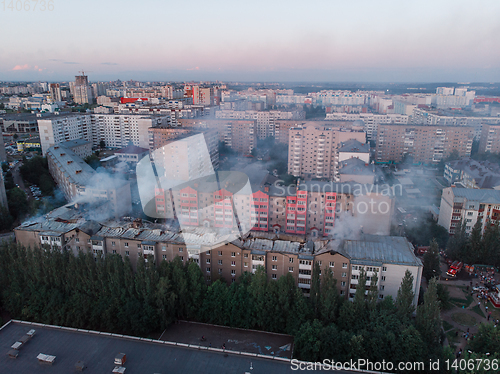 Image of Aerial shots of house burning