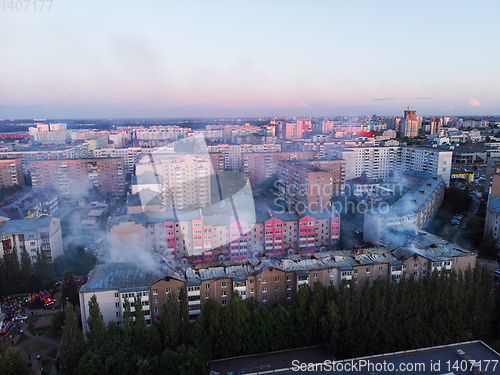 Image of Aerial shots of house burning