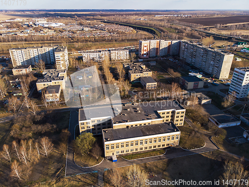 Image of Aerial view of a Zarinsk town in summer landscape