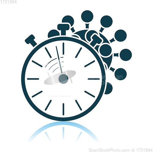 Image of Coronavirus Molecule Under Stopwatch Icon