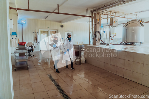 Image of Arab business partner visiting a cheese factory. The concept of investing in small businesses