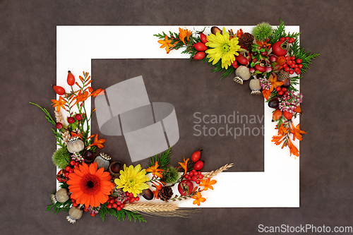 Image of Floral Thanksgiving and Autumn Nature Background Border
