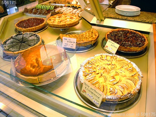 Image of Display of pies in a french bakery