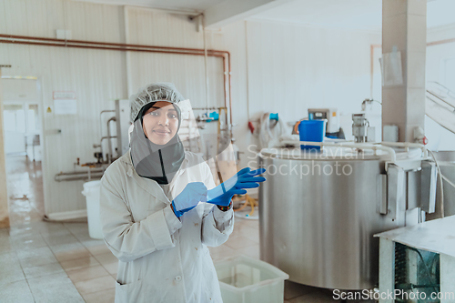 Image of Arab business woman visiting a cheese factory. The concept of investing in small businesses