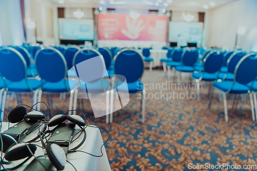 Image of The empty conference hall is ready for the beginning of the event and the reception of guests