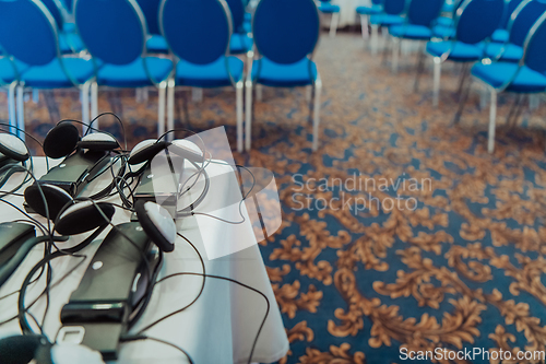 Image of The empty conference hall is ready for the beginning of the event and the reception of guests