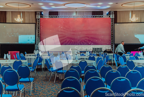 Image of The empty conference hall is ready for the beginning of the event and the reception of guests