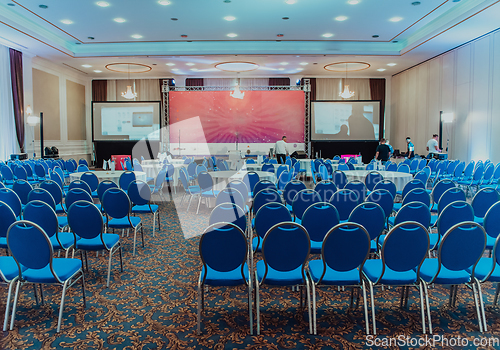 Image of The empty conference hall is ready for the beginning of the event and the reception of guests