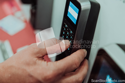 Image of Door access control by Fingerprint Scanner, Facial recognition and Key Card, Security Concept.