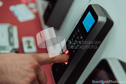 Image of Door access control by Fingerprint Scanner, Facial recognition and Key Card, Security Concept.