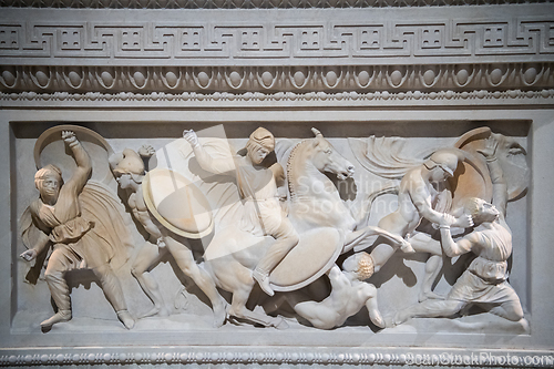 Image of Historical monuments of the traditional Macedonian state. Architectural monuments exhibited in the museum in Skoplje.