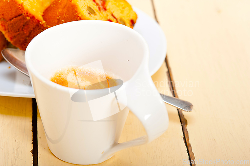 Image of plum cake and espresso coffee