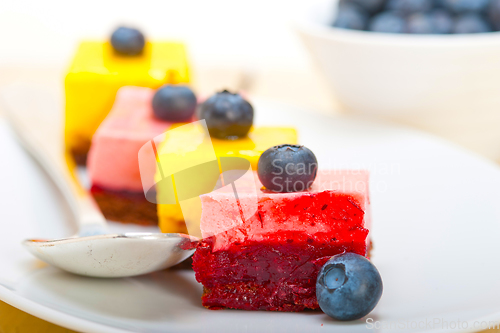 Image of strawberry and mango mousse dessert cake