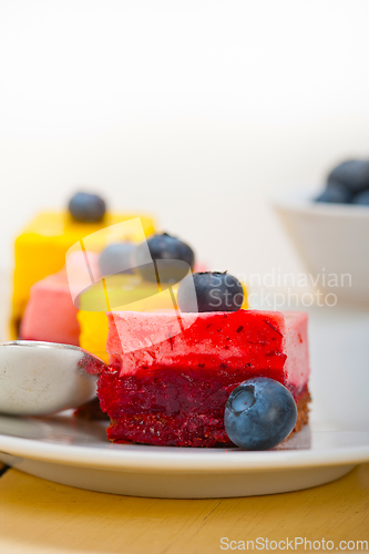 Image of strawberry and mango mousse dessert cake