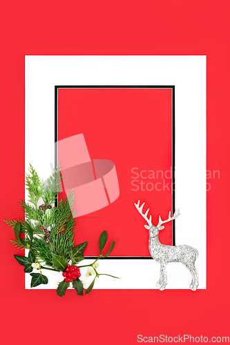 Image of Christmas Eve Reindeer and Holly and Winter Flora  Background