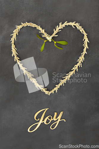 Image of Christmas Joy Sign Heart Shape Wreath and Mistletoe